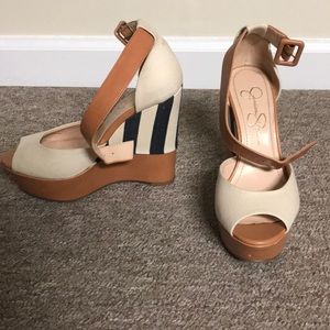 Jessica Simpson Wedge Heel (Cognac and Navy)
